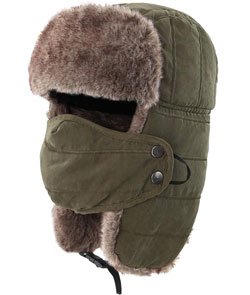 Connectyle Men's Trooper Trapper Hat Warm Winter Hats with Removable Face Mask Earflaps Faux Fur Hunting Outdoor Hat Large Army Green