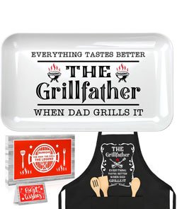 Gifts for Dad from Daughter Son, Personalized Dad Christmas Gifts Grilling Platter Apron Gift, Funny Dad Birthday Gifts Dad Gifts Fathers Day Grilling Gifts BBQ Serving Tray-The Grillfather Dad Plate Grillfather Dad's Grilling Plate