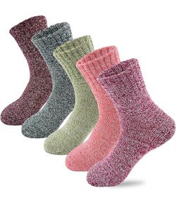 LKV 5Pairs Free Size Fuzzy Socks Soft Wool Crew Warm Socks for Women Winter Multicolor Christmas Womens Winter Socks Gift Box 5-9 Multicolor-05