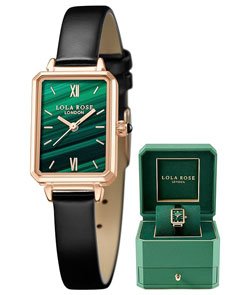 Lola Rose Dainty Women's Wrist Watch: Green Malachite Dial, Wrapped by Stylish Gift Box, Elegant Present for Ladies and Loved Ones