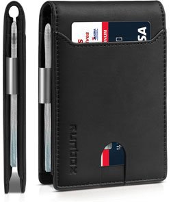 RUNBOX Slim Wallets for Men - Leather Money Clip Mens Wallet - RFID Blocking Front Pocket Bifold Wallet - Thin Credit Card Holder with Gift Box Bicolor Crazy Horse Black