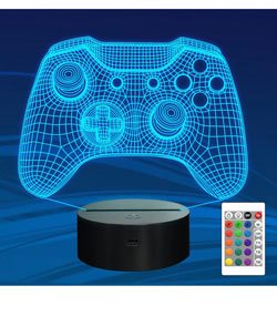 Attivolife Gamepad 3D Illusion Lamp, Controller Night Light with Remote Control + Timer 16 Color Changing Desk Lamp Kids Gamer Room Decor Plug in Best Cool Festival Birthday Gift for Boy Men Game3