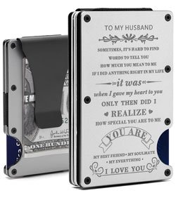 To My Husband Gift | Men Minimalist Personalized Engraved Metal Wallet