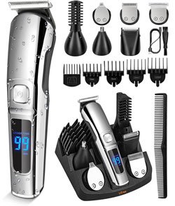 Ufree Beard Trimmer for Men, Waterproof Electric Razor for Nose, Body, Face and Mustache, Cordless Hair Clippers Shavers for Men Grooming Kit, Gifts for Men Husband Father Silver