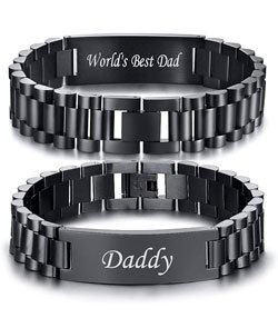 VNOX Masculine Watch Band Stainless Steel Link Bracelet Personalized Jewelry Gift for Men DAD Father Husband Boyfriend Black(Classic) Daddy-World's Best Dad