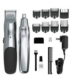 Wahl Groomsman Rechargeable Beard Trimmer kit for Mustaches, Nose Hair, and Light Detailing and Grooming with Bonus Wet/Dry Battery Nose Trimmer – Model 5622v Silver