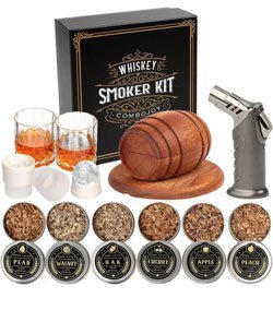 Whiskey Smoker Kit with Torch - 6 Flavors Wood Chips, 2 Glasses, 2 Ice Ball Molds - Cocktail Smoker Infuser Kit, Old Fashioned Drink Smoker Kit, Birthday Bourbon Whiskey Gifts for Men,Dad(NO Butane)