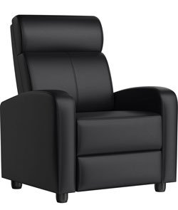 Yaheetech Recliner Chair PU Leather Recliner Sofa Home Theater Seating with Lumbar Support Overstuffed High-Density Sponge Push Back Recliners Armchair for Living Room Black Faux Leather