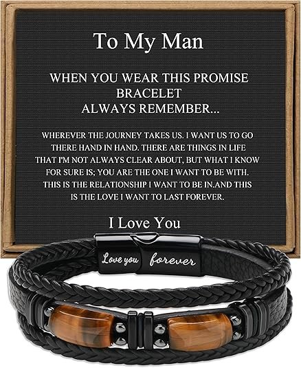 Gifts for Men Leather Bracelet With Tigers Eye, Gifts for Son Husband Grandson Boyfriend