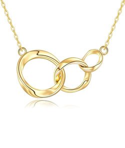 14K Real Gold Interlocking Circle Necklace for Women, Solid Gold Three Circle Necklace Generation Necklace, Three Sister Necklace Birthday Valentines Day Gift for Her Mom Nana Sister, 16+2 Inch