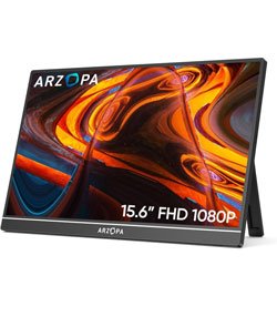 ARZOPA Portable Monitor 15.6'' FHD 1080P - Ultra-Slim Portable Laptop Monitor with Kickstand - IPS Display for PC, MAC, Phone, Xbox, PS5 - USB C & HDMI Connectivity - A1