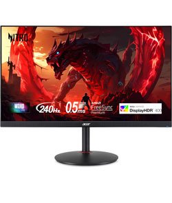 Acer Nitro 27" WQHD 2560 x 1440 PC Gaming IPS Monitor | AMD FreeSync Premium | Up to 240Hz Refresh | Up to 0.5ms | DisplayHDR 400 | sRGB 99% | 1 x Display Port 1.4 & 2 x HDMI 2.1 | XV272U W2bmiiprx 27" 240Hz