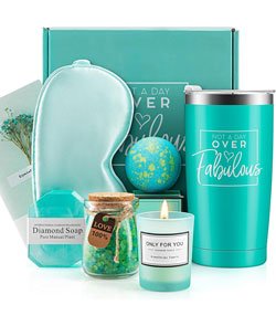 Aimego Birthday Gifts for Women Girls - Happy Unique Gifts Ideas Spa Basket for Women Sister Mom Wife, Female Presents for Best Friend Girlfriend Her, Christmas Valentines Day Relaxation Gift Set Multi-01-Teal Blue 8 Piece Bath Set