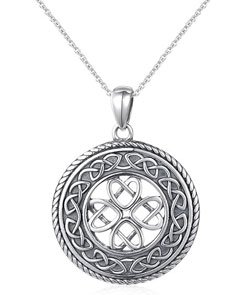 DAOCHONG 925 Sterling Silver Jewelry Oxidized Good Luck Irish Knot Celtic Medallion Round Pendant Necklace, 20 inch 01_celtic love knot necklace