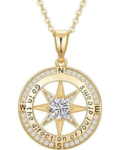 Graduation Gifts for Her, Inspirational Graduates Compass Necklace for Women Girls Jewelry, Class of Senior High School College Graduation Gifts for Friends with Congrats Grad Box and Gift Card (18K Gold Filled 925 Sterling Silver necklace) grad gift box Yellow Gold