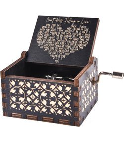 Can't Help Falling in Love Wood Music Box, Antique Engraved Musical Boxes Case for Love One Wooden Music Box - Gifts for Lover, Boyfriend, Girlfriend, Husband, Wife (BLACK)