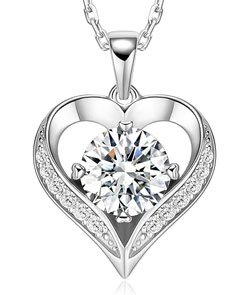 LOVE&LOVE Moissanite Heart Necklace for Women,1ct/2ct Moissanite Necklace,18K White Gold Plated S925 Sterling Silver Diamond Necklace. Anniversary Birthday Gifts for Girlfriend Wife Women 2CT-8mm Clear