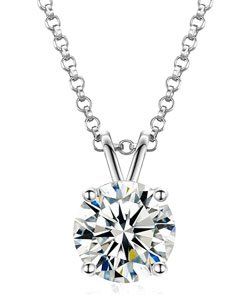 Moissanite Necklace for Women,0.1CT-12.0CT Lab Created Diamond Pendant 18K White/Yellow Gold Plated Sterling Silver Necklace Round Moissanite Pendant Diamond Solitaire Necklace Gift for Mom/Wife Moissanite Diamond Jewelry with GRA Certificate of Authenticity 1.0CT 18K White Gold Plated - S925