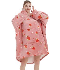 NAFLEAP Blanket Hoodie Women Wearable Blanket Adult Oversized Fleece Sherpa Christmas Sweatshirt Gift for Women Adult Strawberry