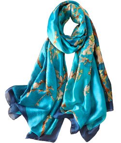 NUWEERIR Womens 100% Large Mulberry Silk Scarf Long Satin Scarf Fashion Designer Scarf Lightweight Wraps Turquoise Green and Big Trees