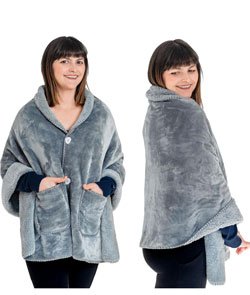 Premium Double Layer Poncho Blanket -No Sleeves Easy On Easy Off- Gifts for Women Who Have Everything - Christmas Gifts for Grandma and Mom (Silver Grey) Silver Gray