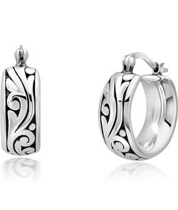 Sterling Silver Lightweight Click Top Hoop Earrings in Various Styles Waved Filigree Hoops