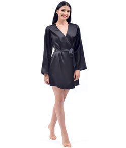 THXSILK Silk Women’s Robes, Short Kimono Robes for Brides Bridesmaid Wedding Party, Pure Silk Bath Robe Large-X-Large Black