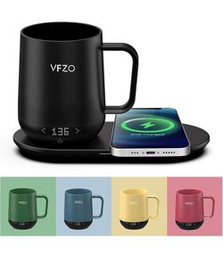 Temperature Control Smart Mug, Self Heating Coffee Mug LED Display, 180 Min Battery Life - Hot up to 149℉ Fast Wireless Charger Base Improved Design coffee serving sets mug(12oz, Black) Black 12oz