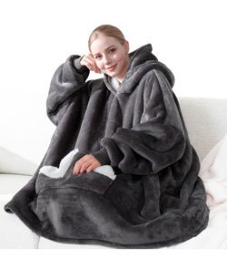 Touchat Wearable Blanket Hoodie, Oversized Sherpa Fleece Sweatshirt Blanket with Giant Hood Pocket and Sleeves for Adult, Warm & Cozy Grey Blanket Gifts for Women Grey Solid