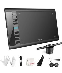 Graphics Drawing Tablet, UGEE M708 10 x 6 inch Large Drawing Tablet with 8 Hot Keys, Passive Stylus of 8192 Levels Pressure, UGEE M708 Graphics Tablet for Paint, Design, Art Creation Sketch Black