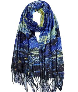 VENVSBEE Reversible Soft Cashmere Feel Scarf Large Shawl Wrap Double-side Art Print Warm Pashmina Klimt Van Gogh Gifts Art 02 Starry Night