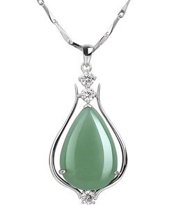 iSTONE 925 Sterling Silver Natural Crytral for Womens Pendant Necklace, Gemstone Birthstone with 17.8" Silver Chain Ladies Green Aventurine